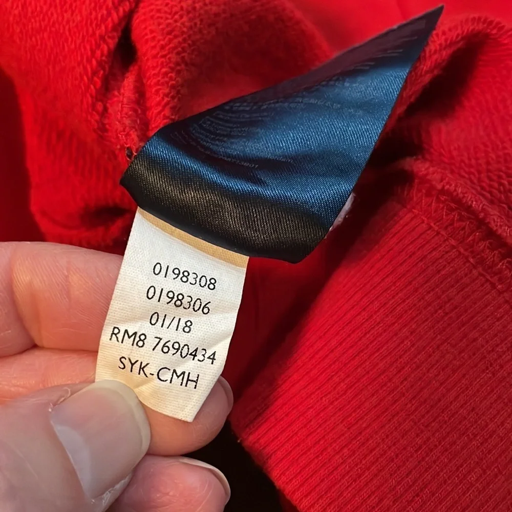 Tommy Hilfiger red sweatshirt top. Small. Spell out across front